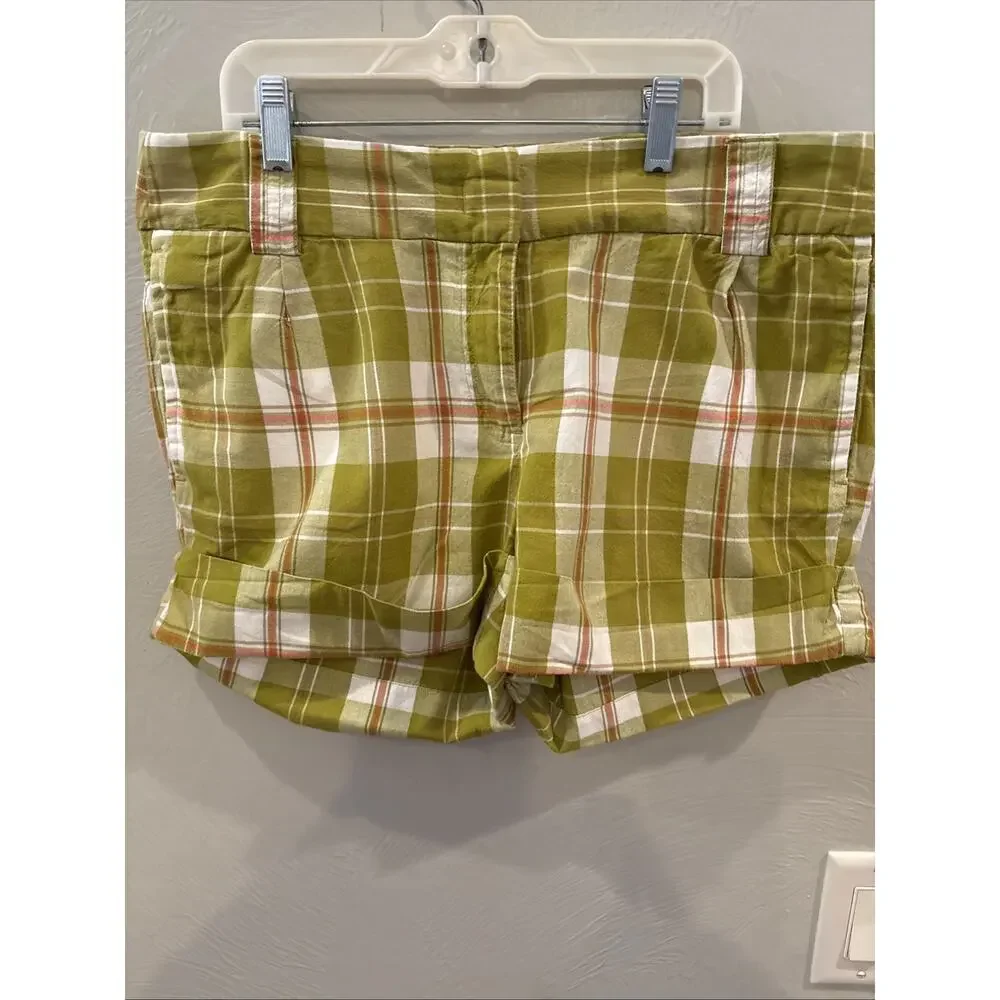 J.Crew Mid Rise Shorts Green Plaid Cuffed Size 8 City Fit Summer‎ Beach Y2K